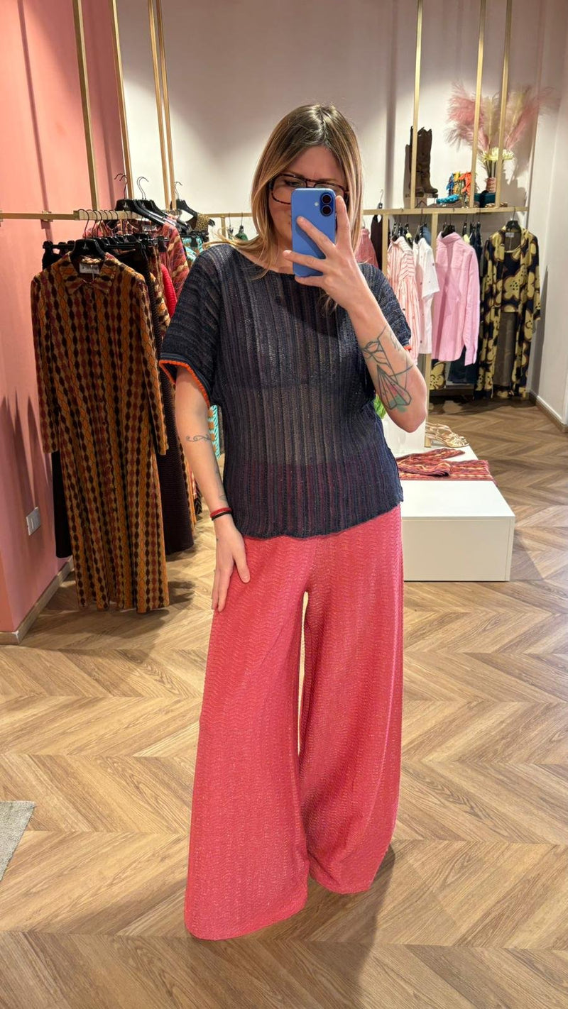 Maglia Lurex Blu in Cotone Pima Organico