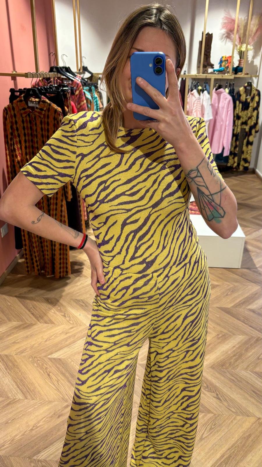 Body Mela Zebra Giallo in Viscosa e Lurex