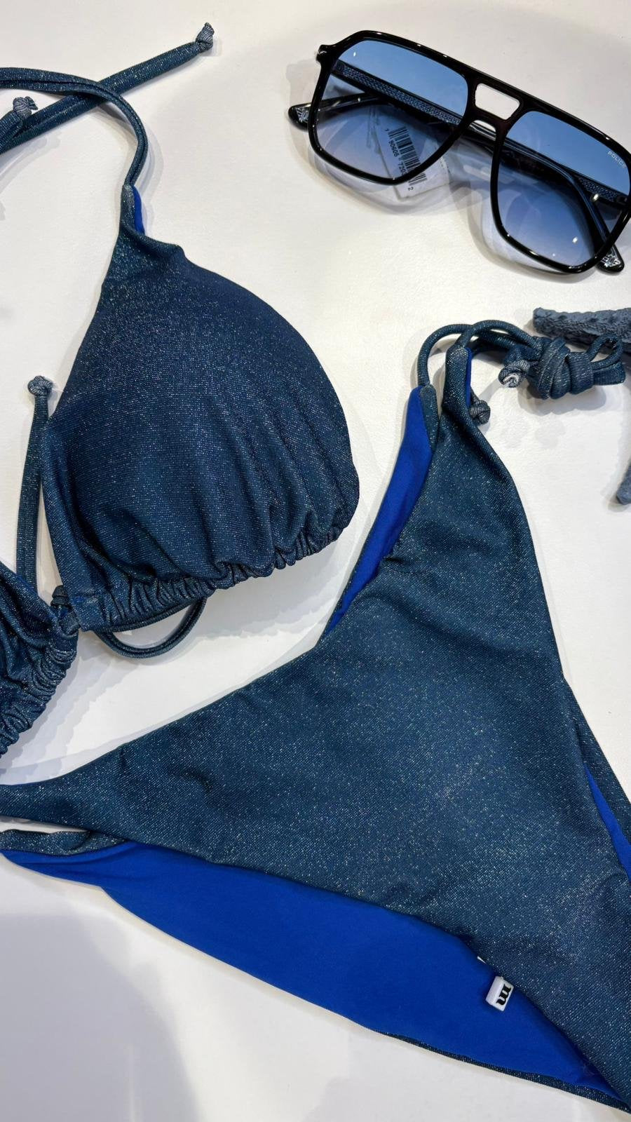 Bikini Kate Lurex Blu – Triangolo Regolabile Brasiliana