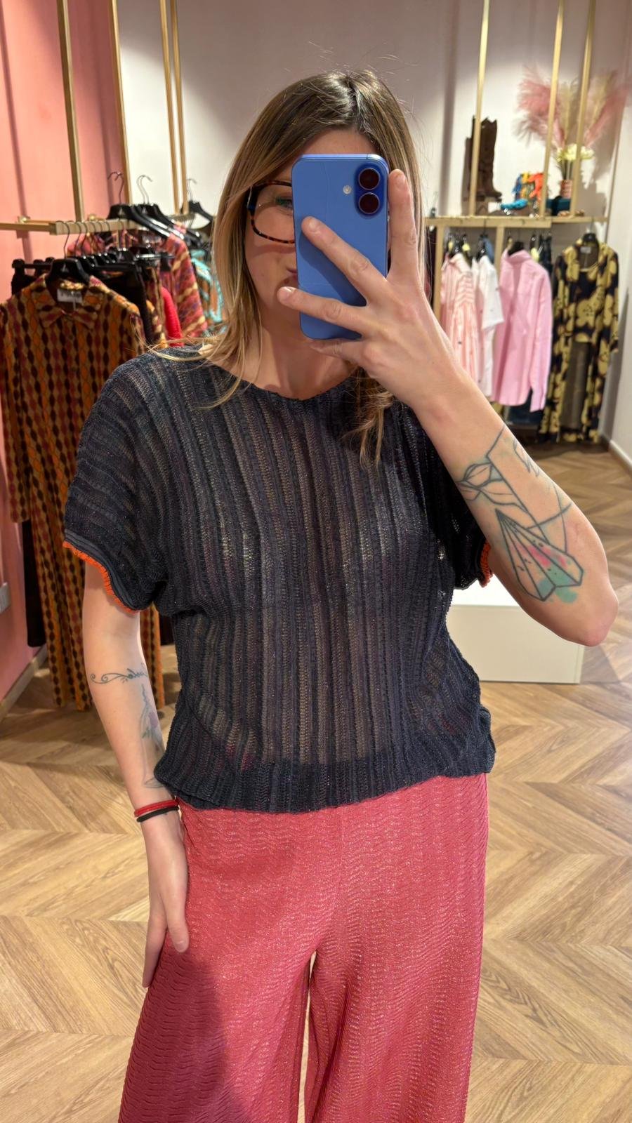 Maglia Lurex Blu in Cotone Pima Organico