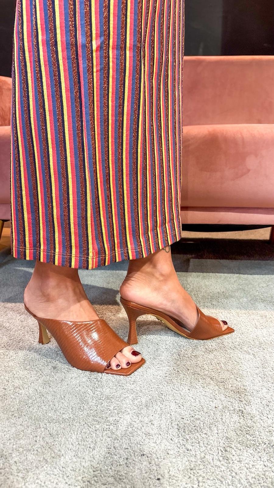 Mule Werner in Vera Pelle Stampa Lizard Cuoio