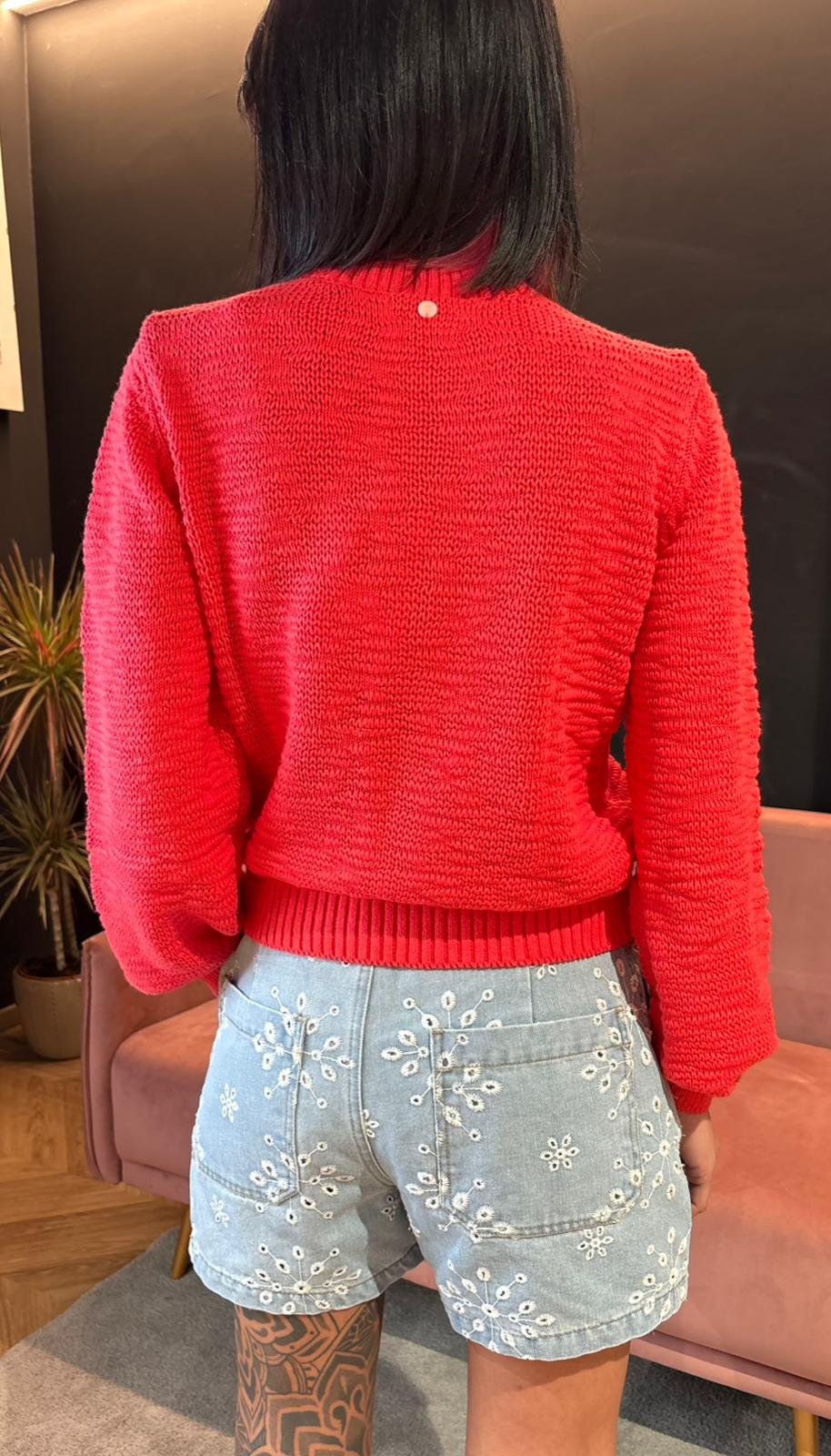 Maglione in cotone color geranio