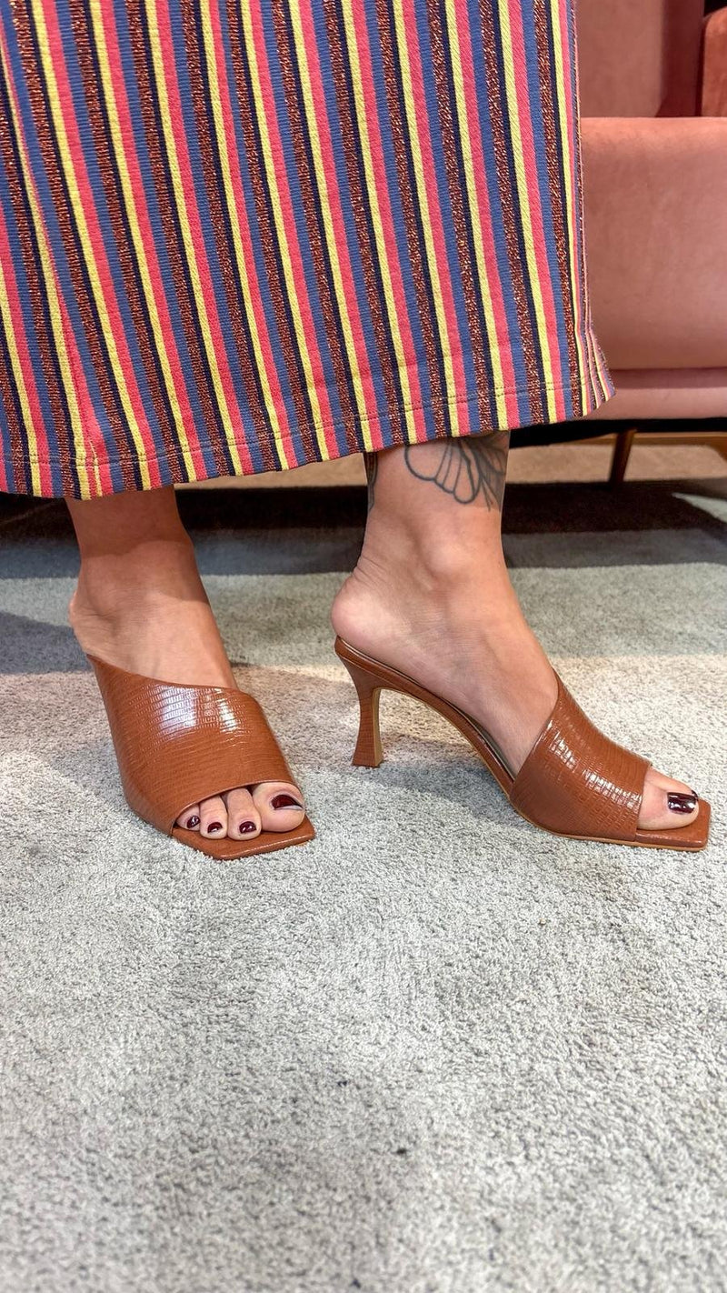 Mule Werner in Vera Pelle Stampa Lizard Cuoio