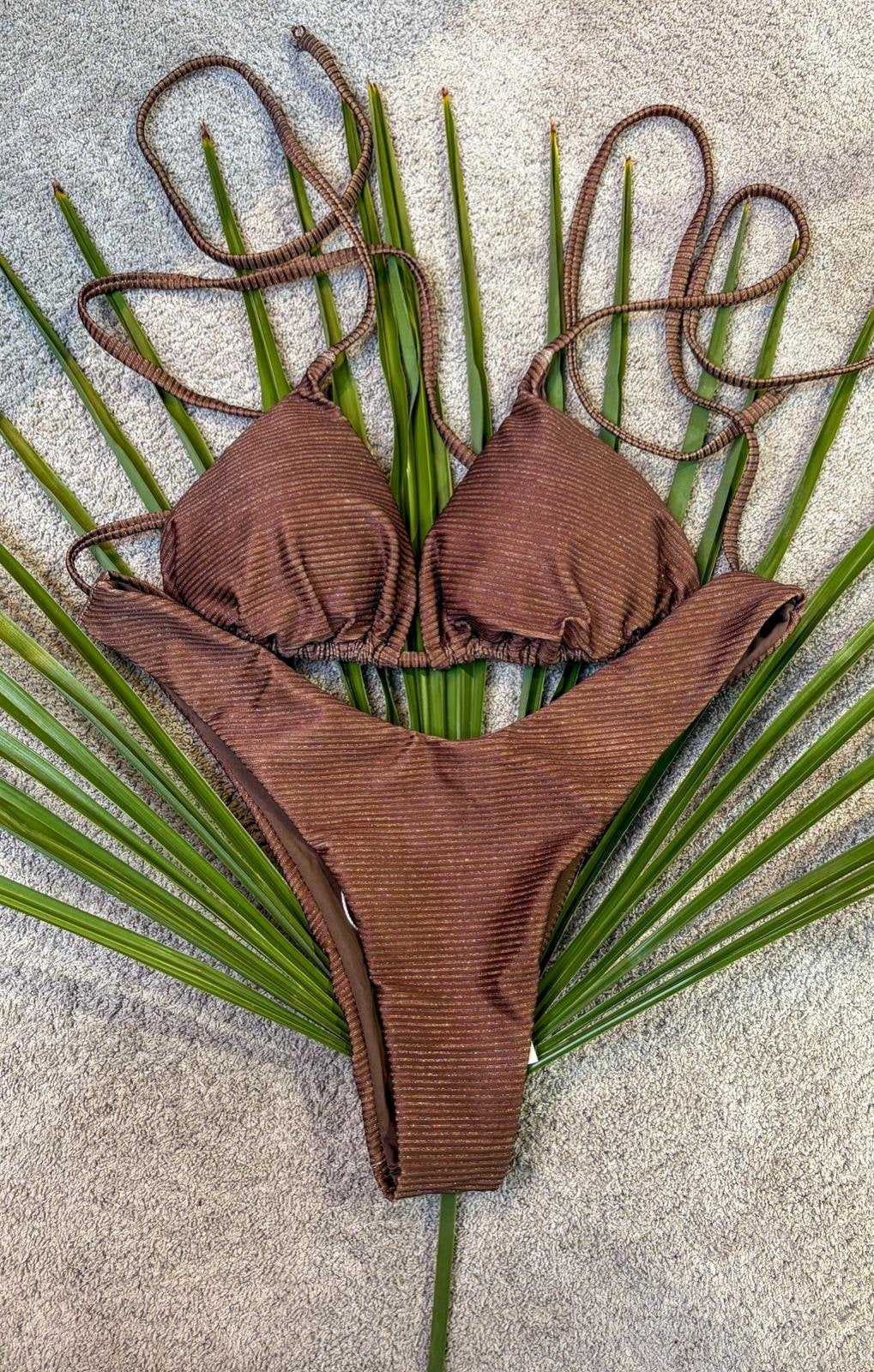 Bikini triangolo marrone lurex Mina