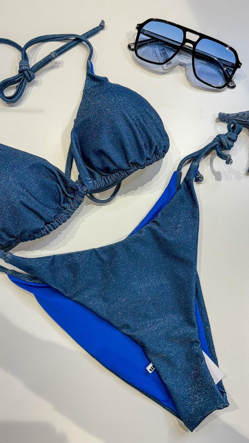Bikini Kate Lurex Blu – Triangolo Regolabile Brasiliana