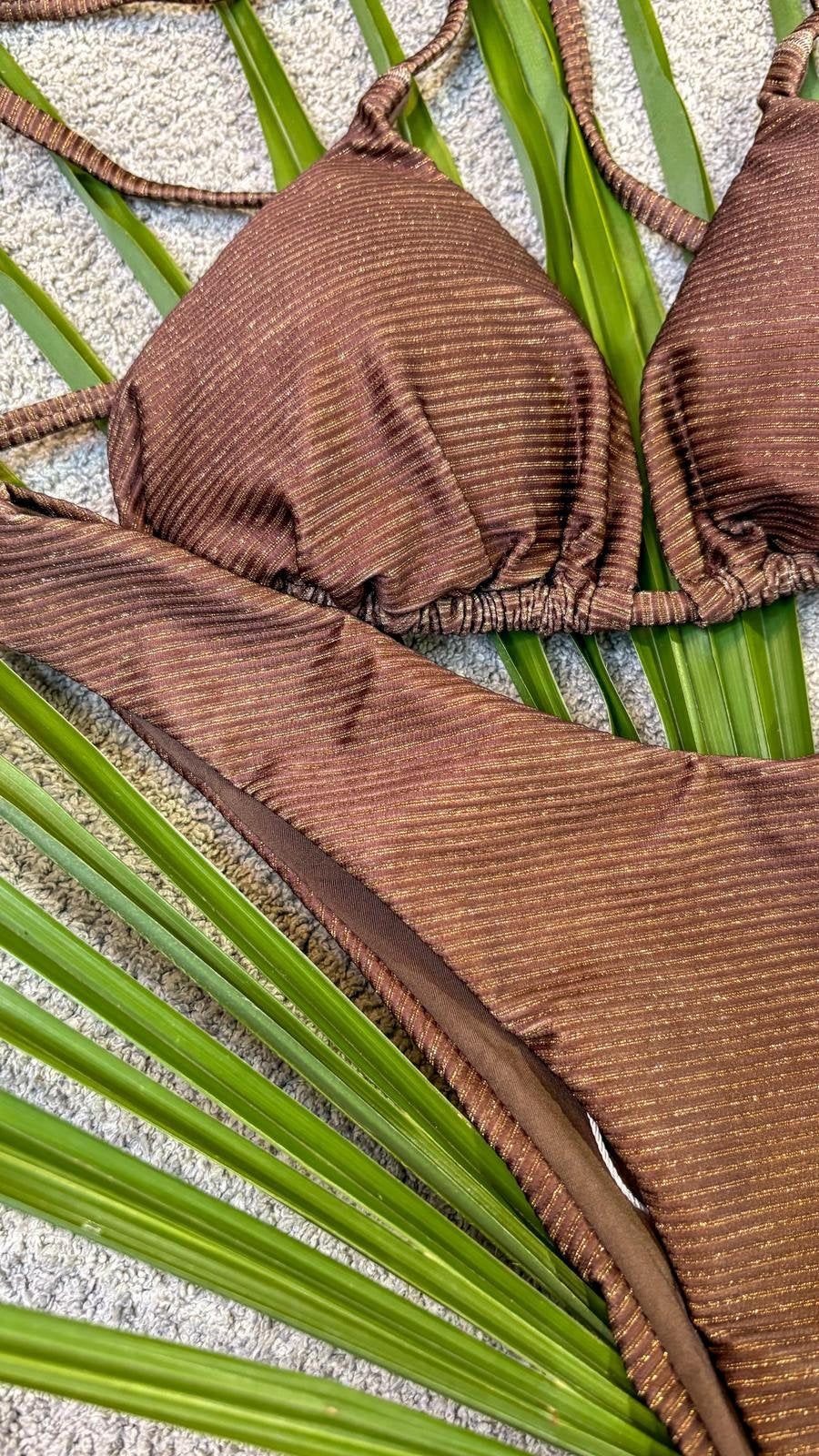 Bikini triangolo marrone lurex Mina