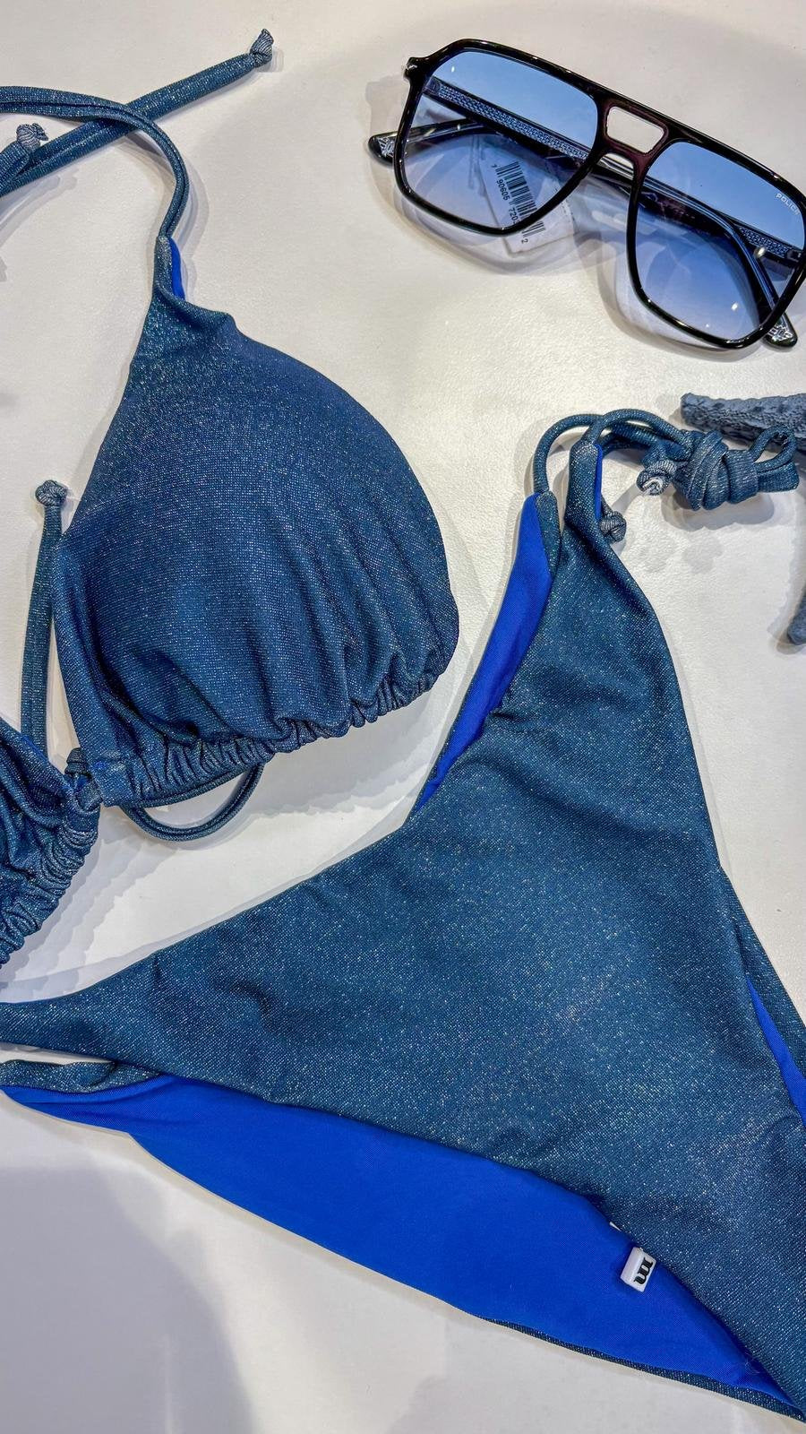 Bikini Kate Lurex Blu – Triangolo Regolabile Brasiliana