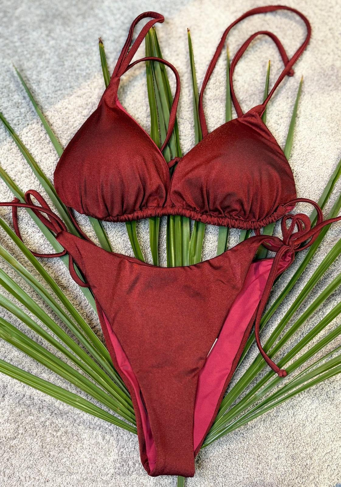 Bikini triangolo vino lucido Kate