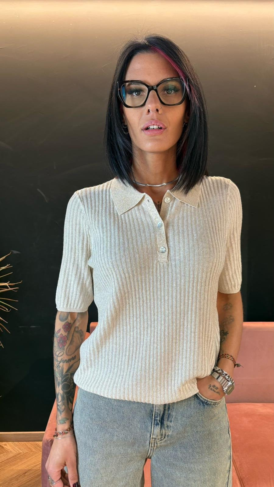 Polo Bianca lavorata in maglia - Bianco