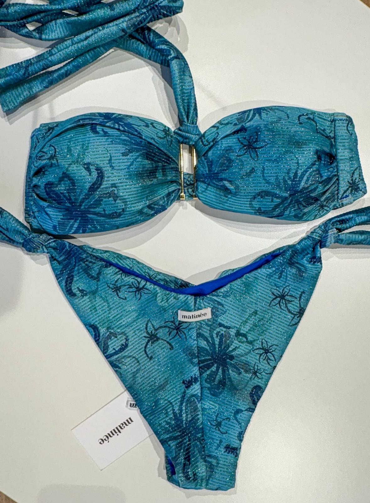Bikini Matinée Lady – Fantasia Hibiscus Ceruleo | Costume da Bagno Lurex a Fascia