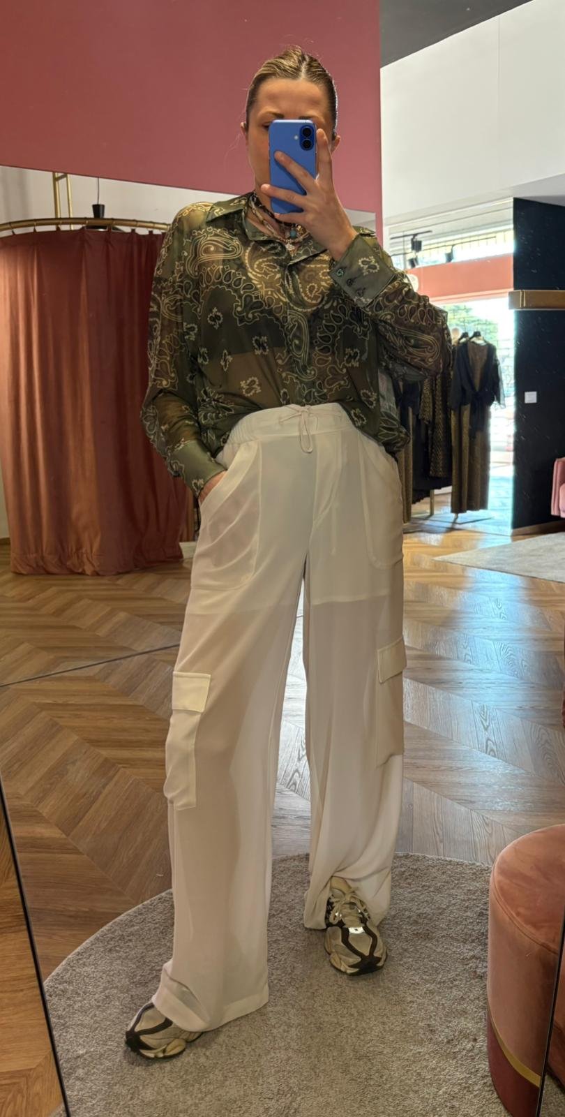 Pantalone Cargo Palazzo Bianco Fluido