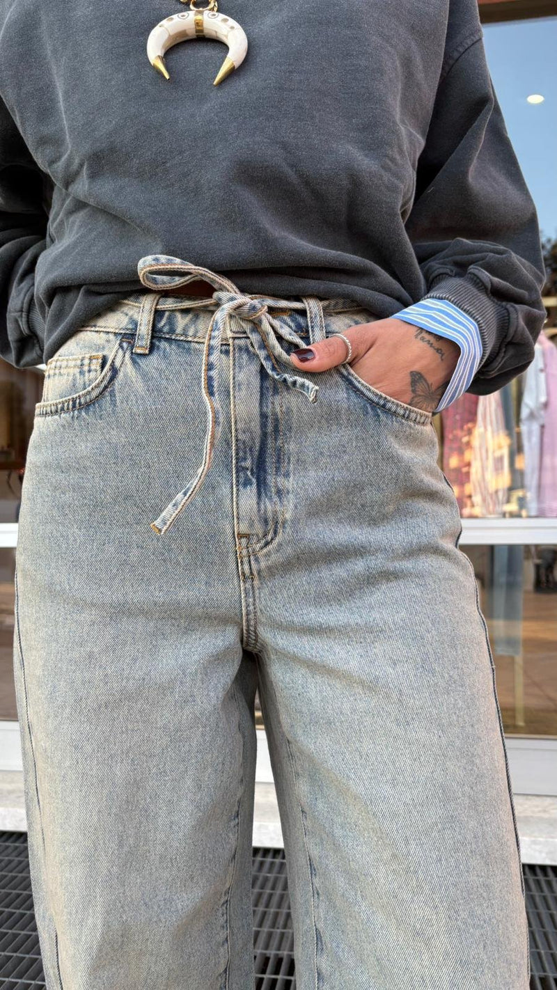 Denim Nubrooklyn Grigio Chiaro Wide Leg - Grigio