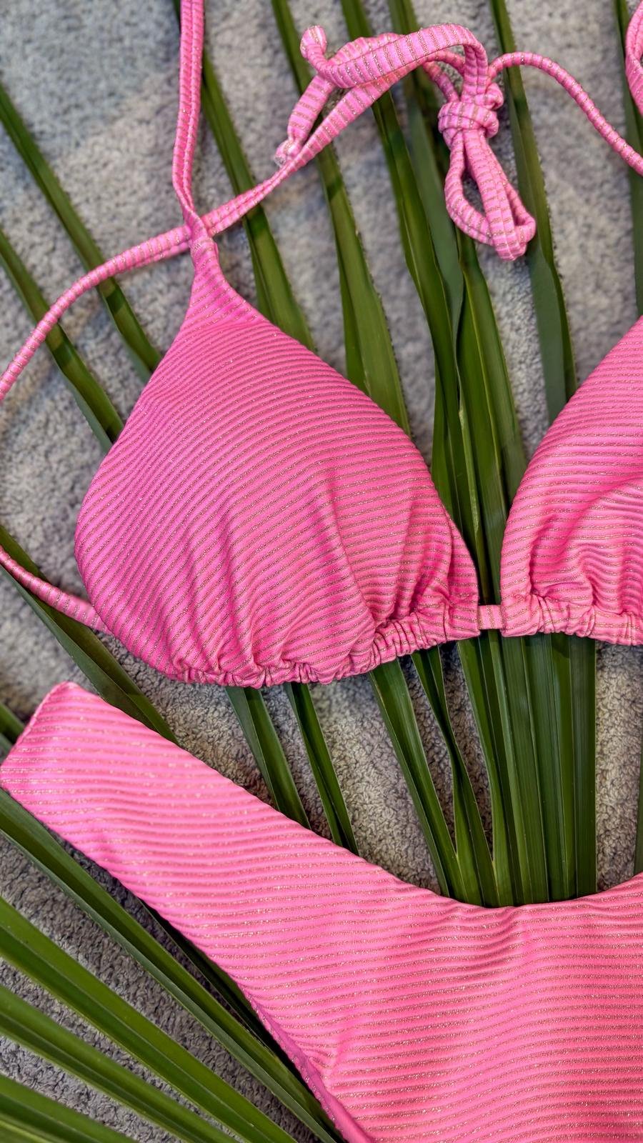 Bikini triangolo rosa lurex Mina
