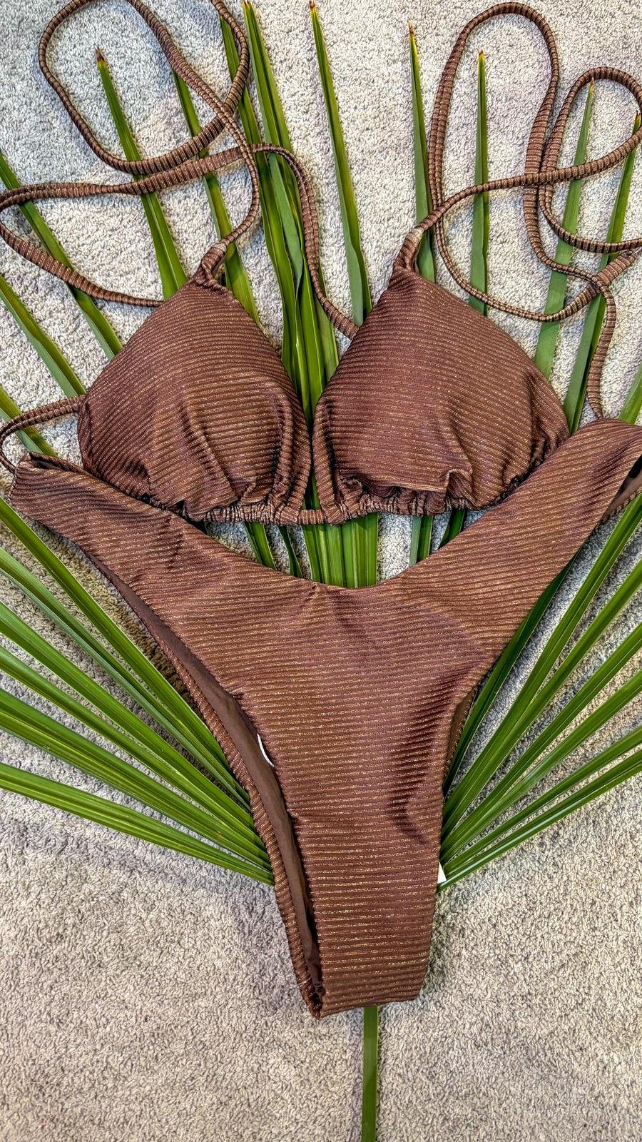 Bikini triangolo marrone lurex Mina