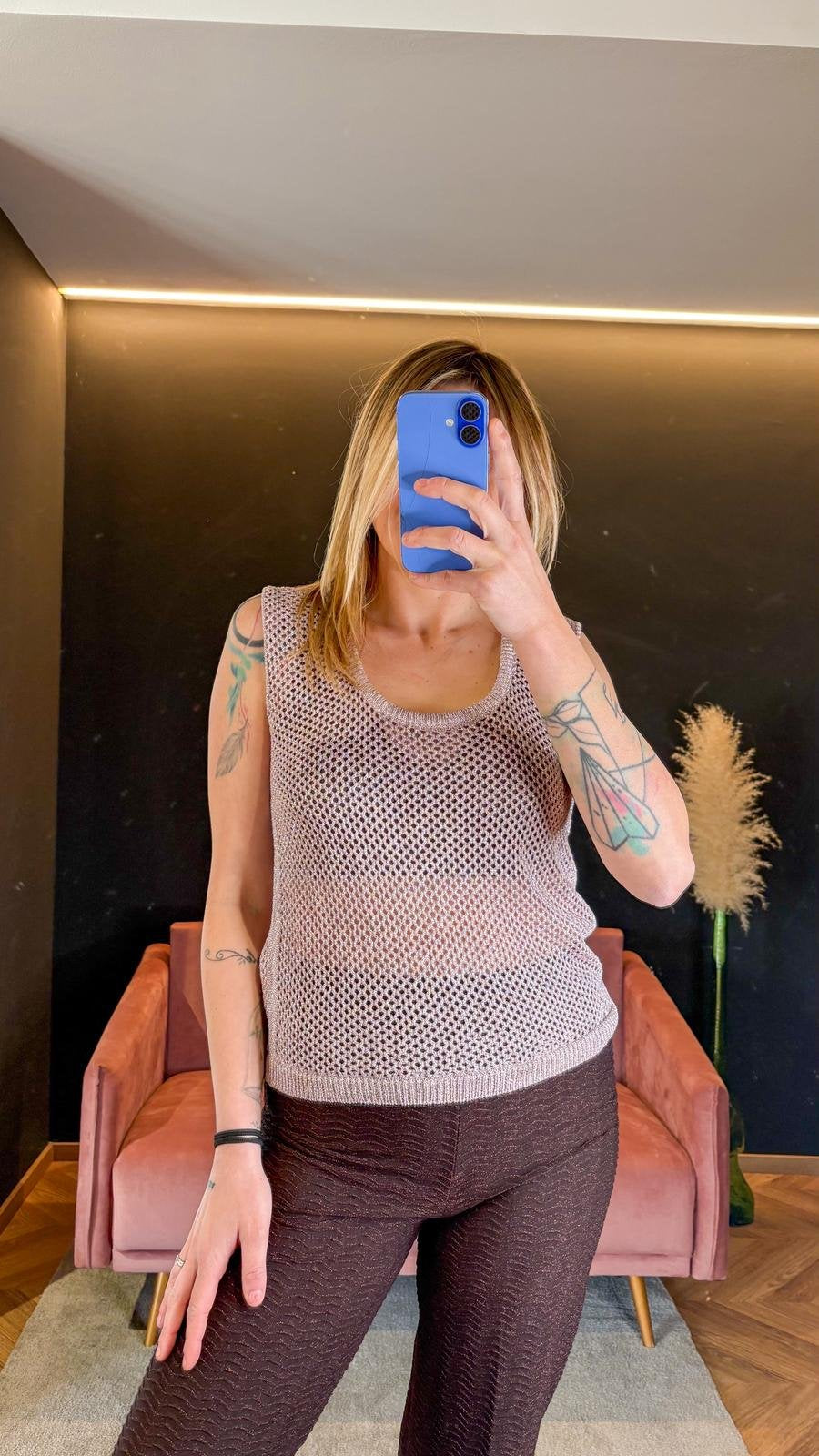 Top in Maglia Lurex Rosa Chiara Bertani Senza Maniche