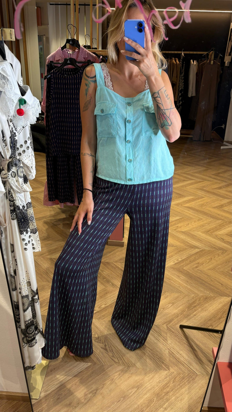 Top in misto lino azzurro cielo