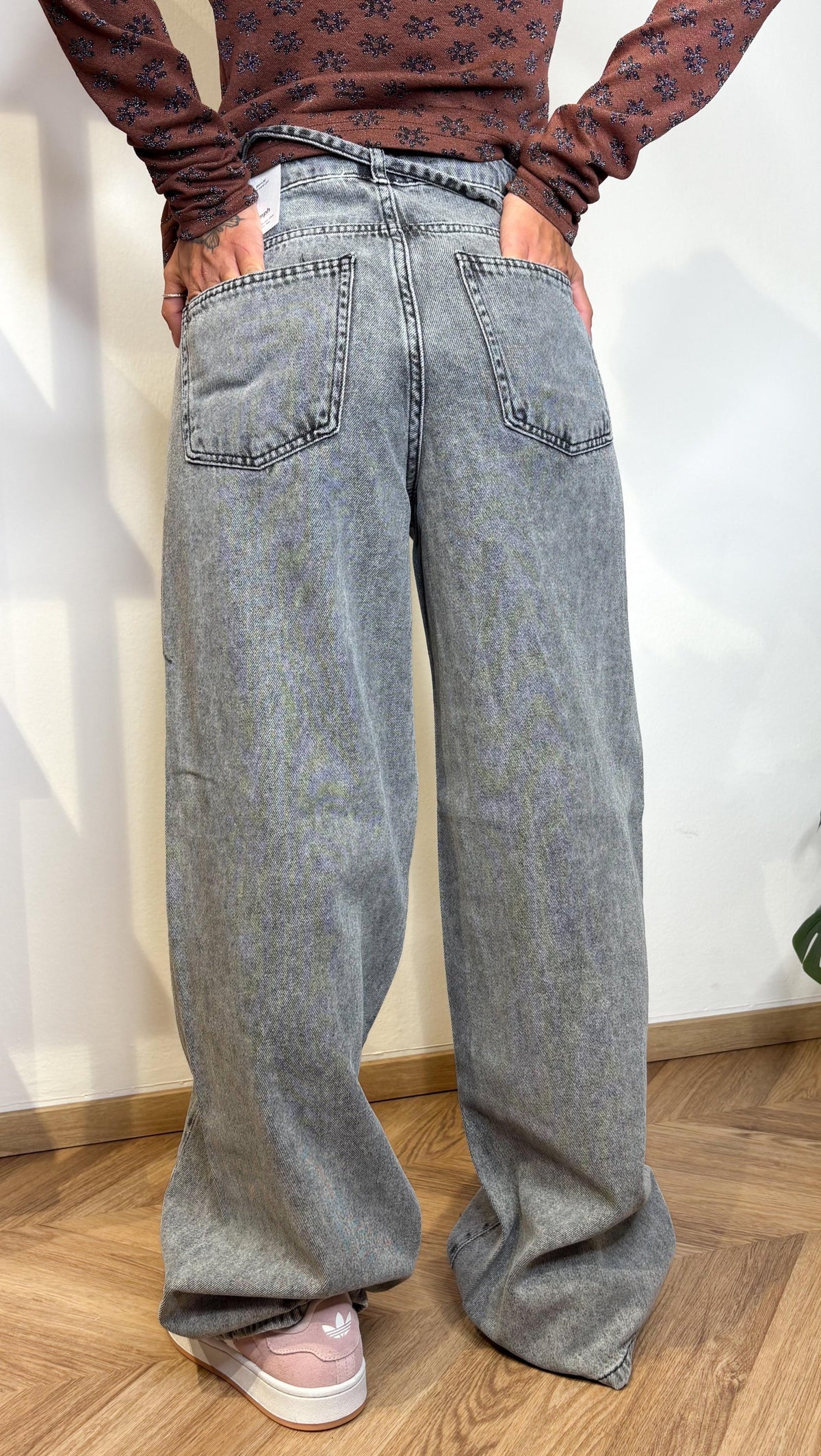 Denim Nubrooklyn Grigio Chiaro Wide Leg - Grigio