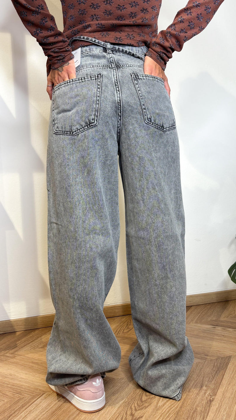 Denim Nubrooklyn Grigio Chiaro Wide Leg - Grigio