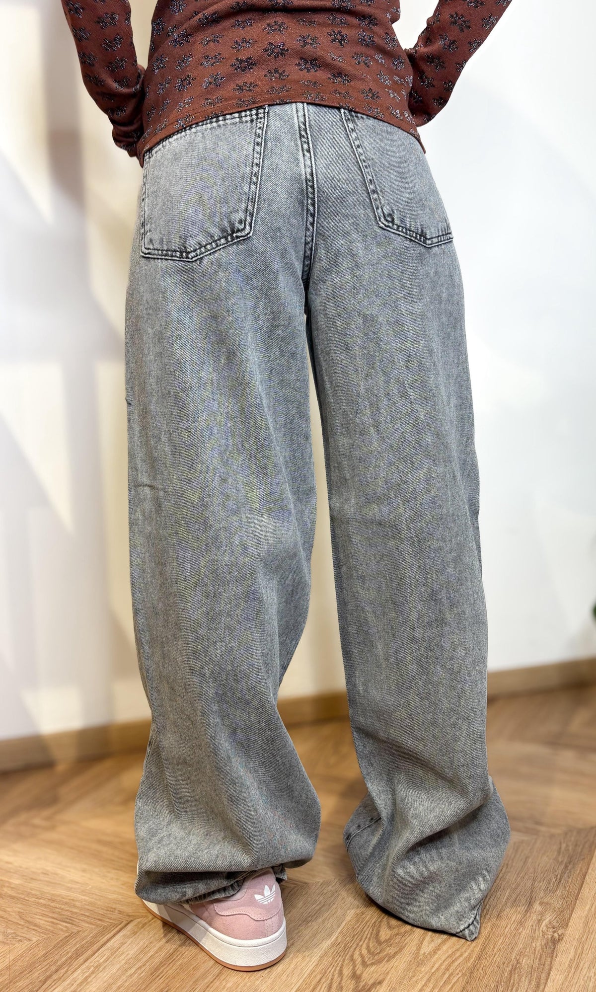 Denim Nubrooklyn Grigio Chiaro Wide Leg - Grigio