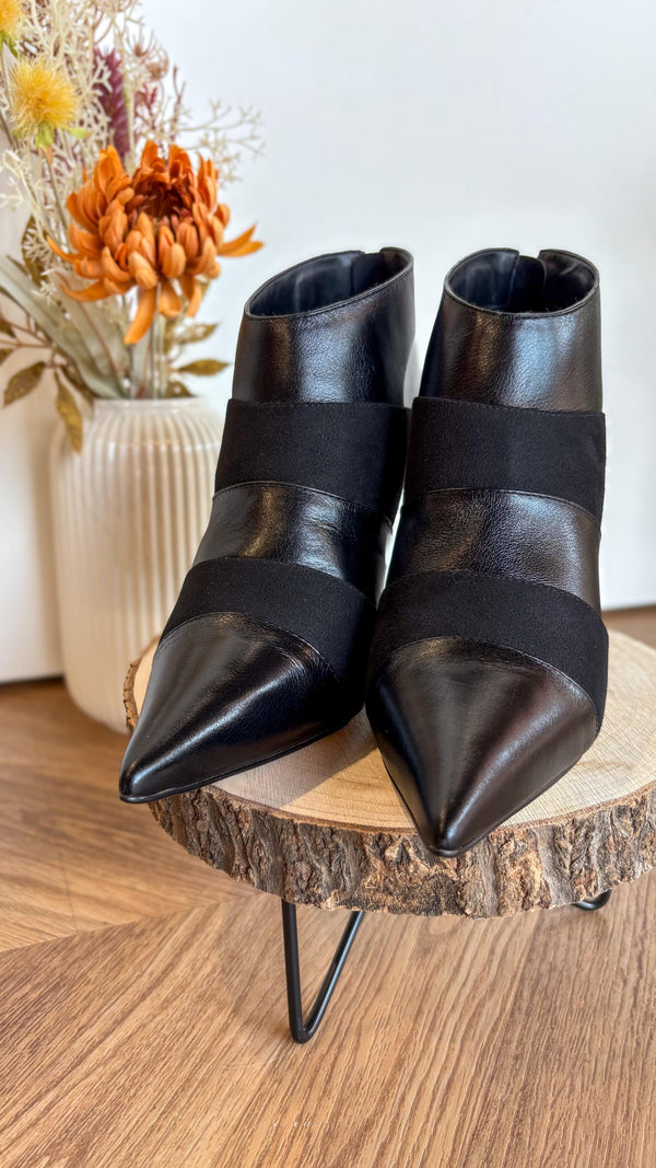 Ankle Boots Nero Fasce in Pelle & Camoscio – Tacco a Stiletto - Nero