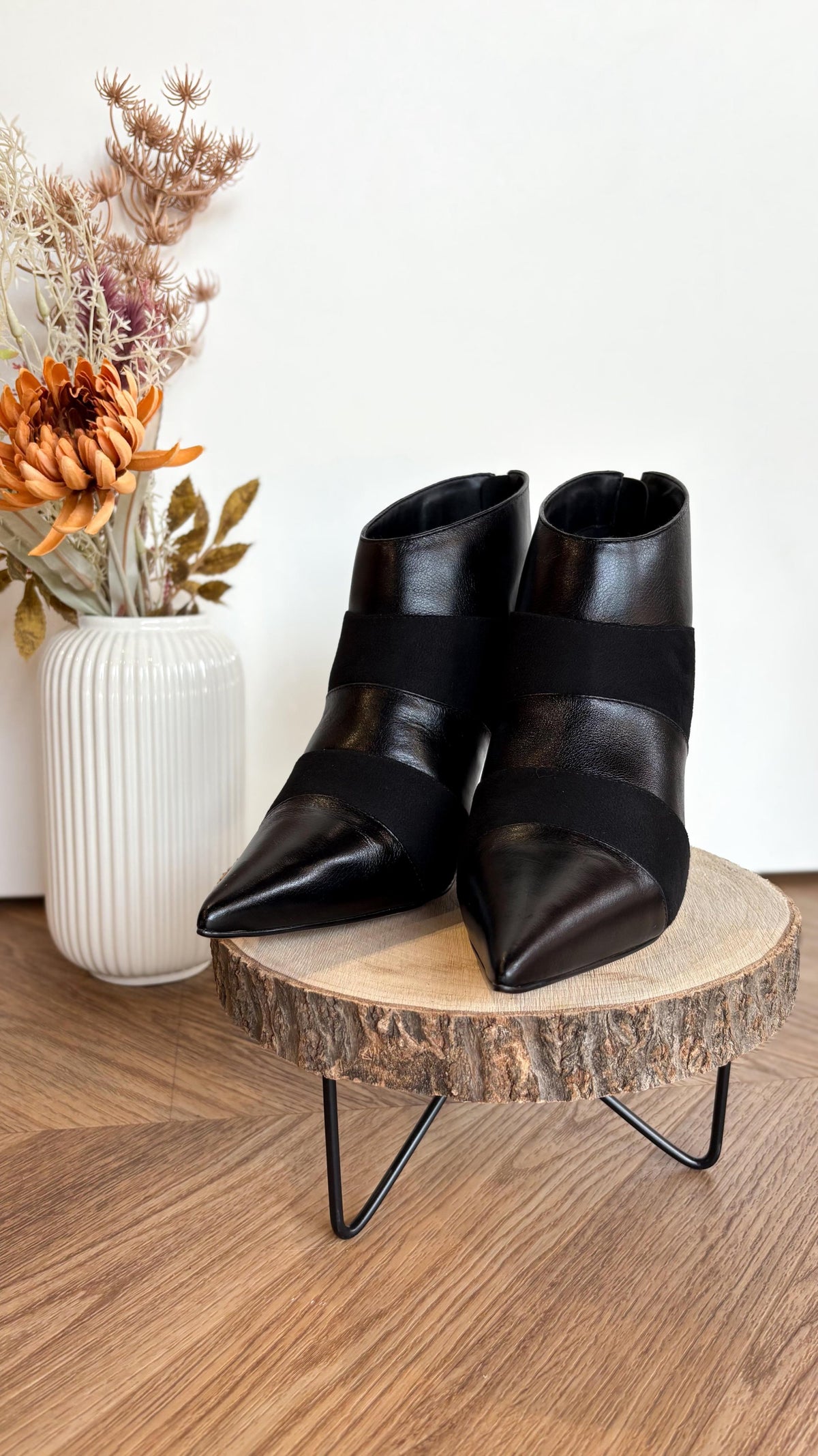 Ankle Boots Nero Fasce in Pelle & Camoscio – Tacco a Stiletto - Nero