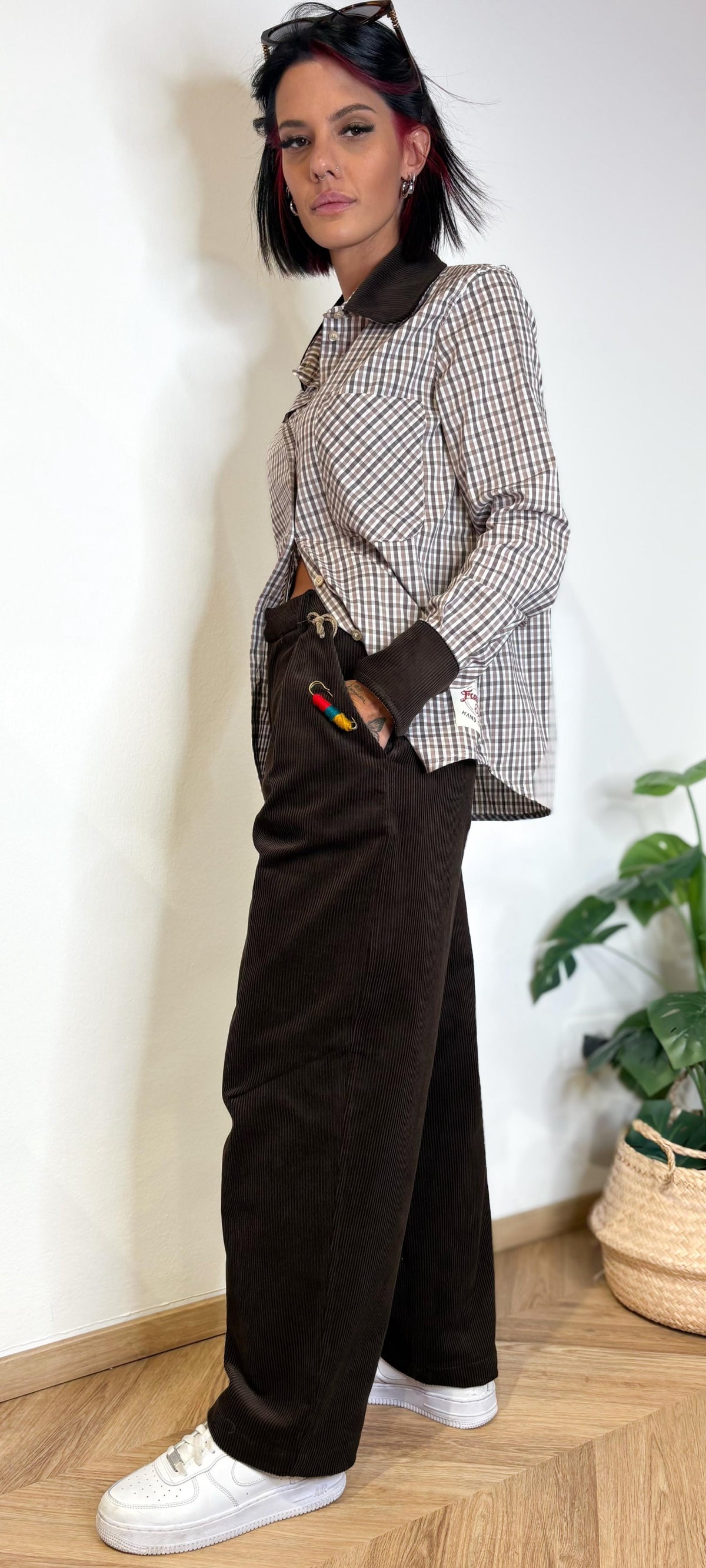Camicia Vichy con dettagli in velluto