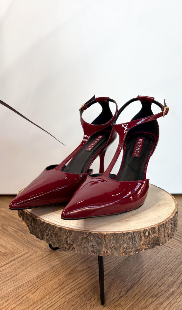 Décolleté Bordeaux Verniciata con Cinturino T-bar – Werner - Bordeaux