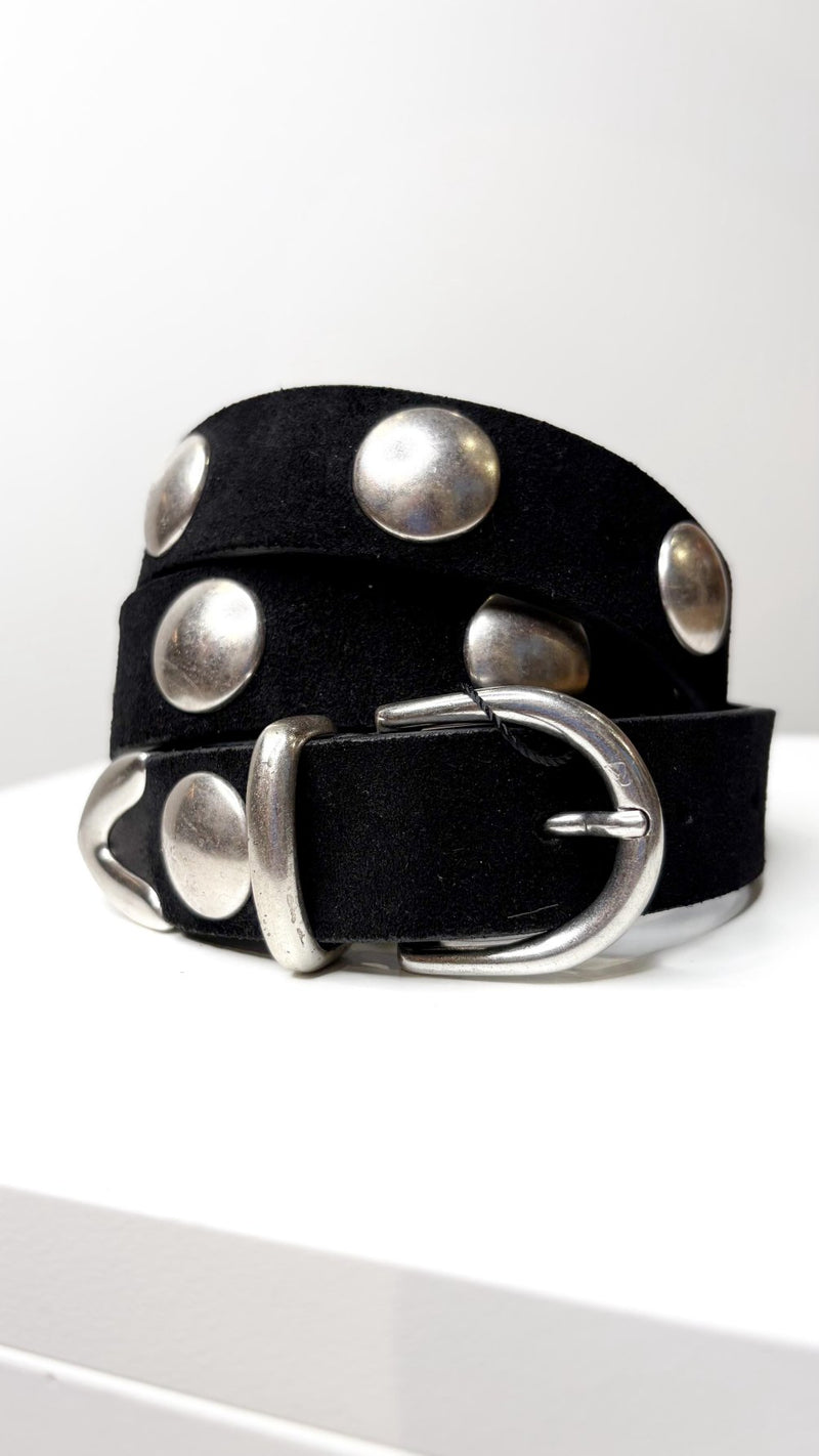Cintura Artigianale in Suede Nero con Borchie Argento - Nero