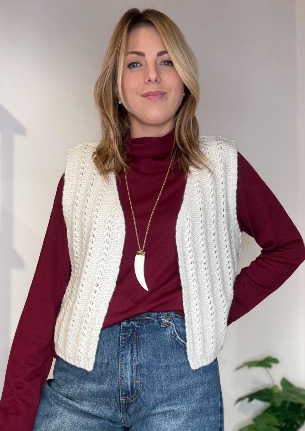 Gilet in maglia lavorata - Bianco