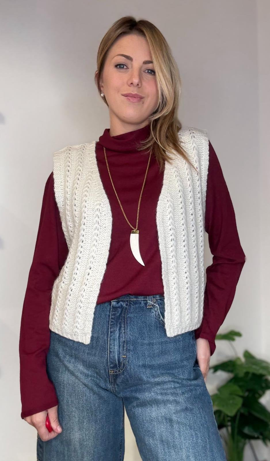 Gilet in maglia lavorata - Bianco