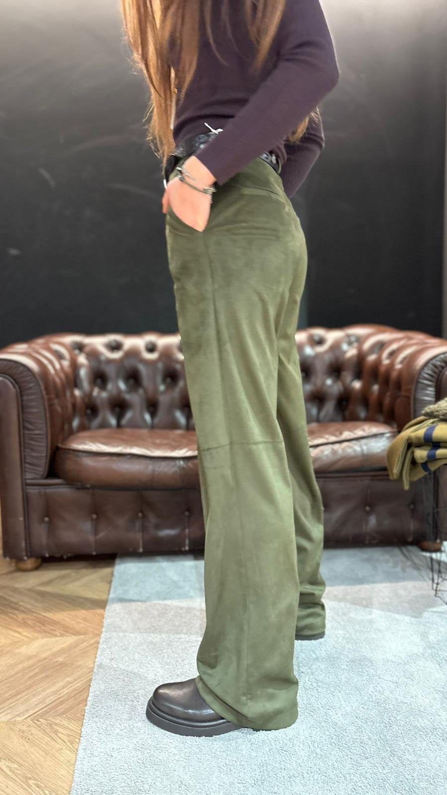Pantalone effetto scamosciato Verde