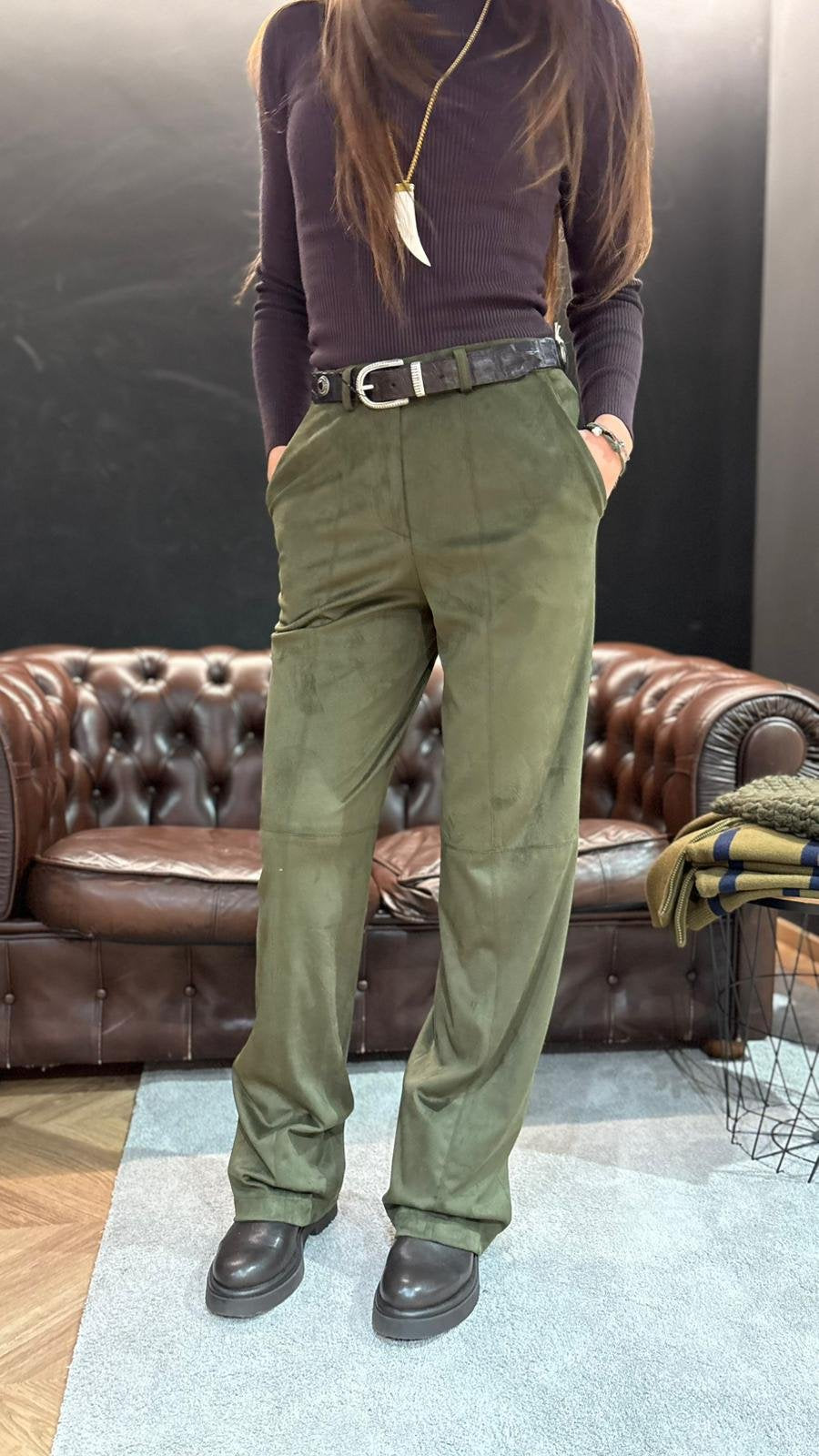 Pantalone effetto scamosciato Verde