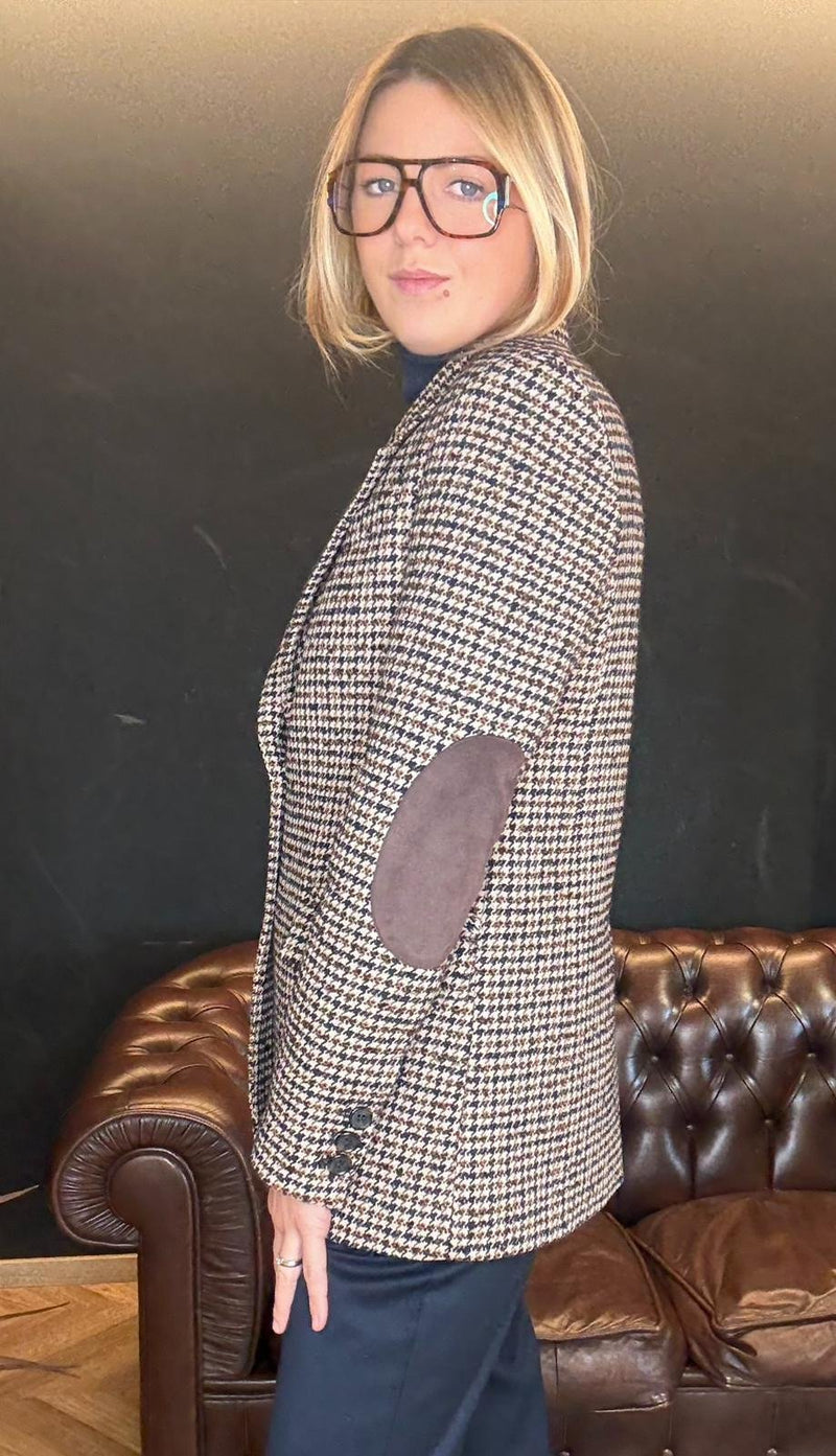 Blazer pied-de-poule con toppe sui gomiti