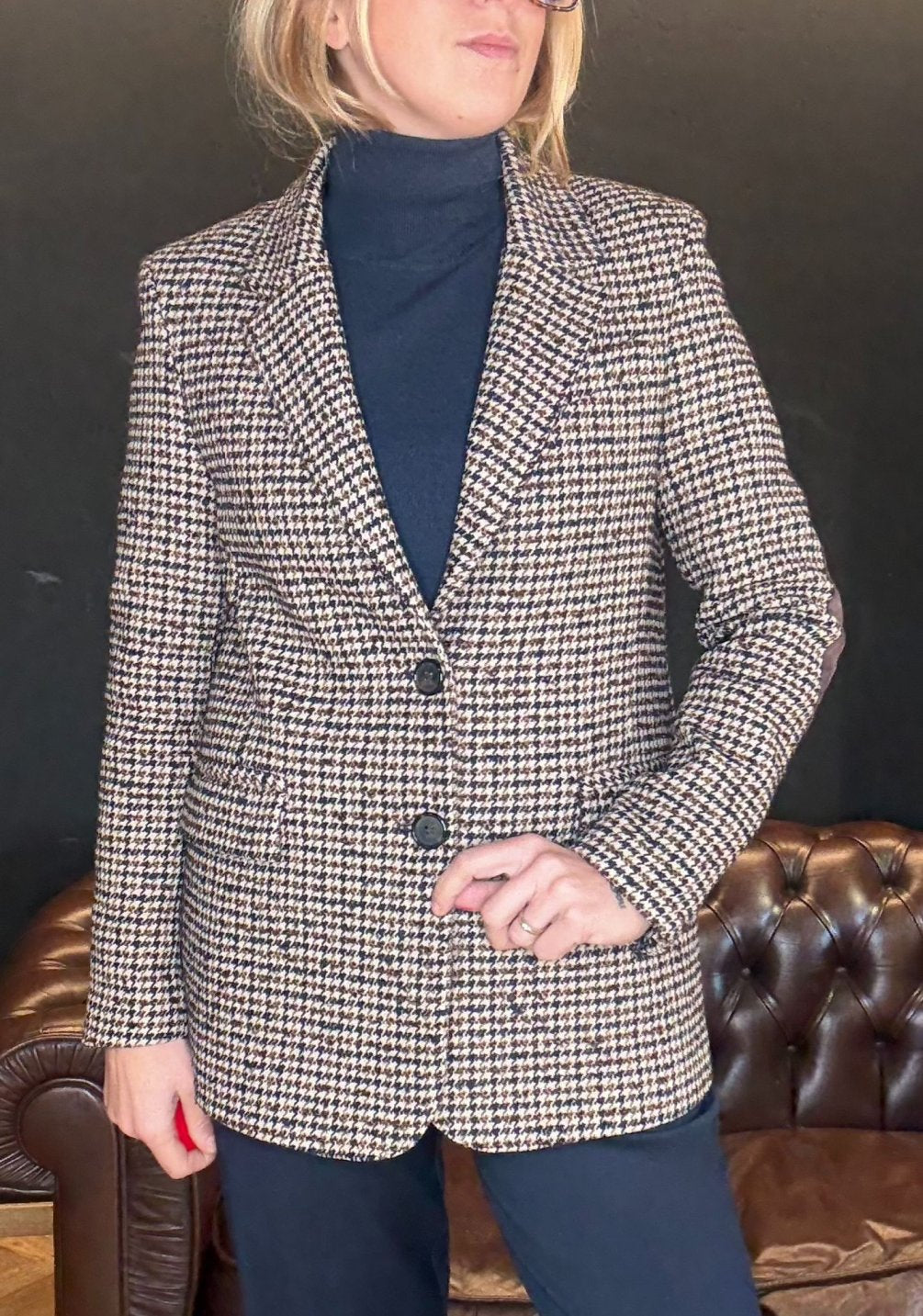 Blazer pied-de-poule con toppe sui gomiti