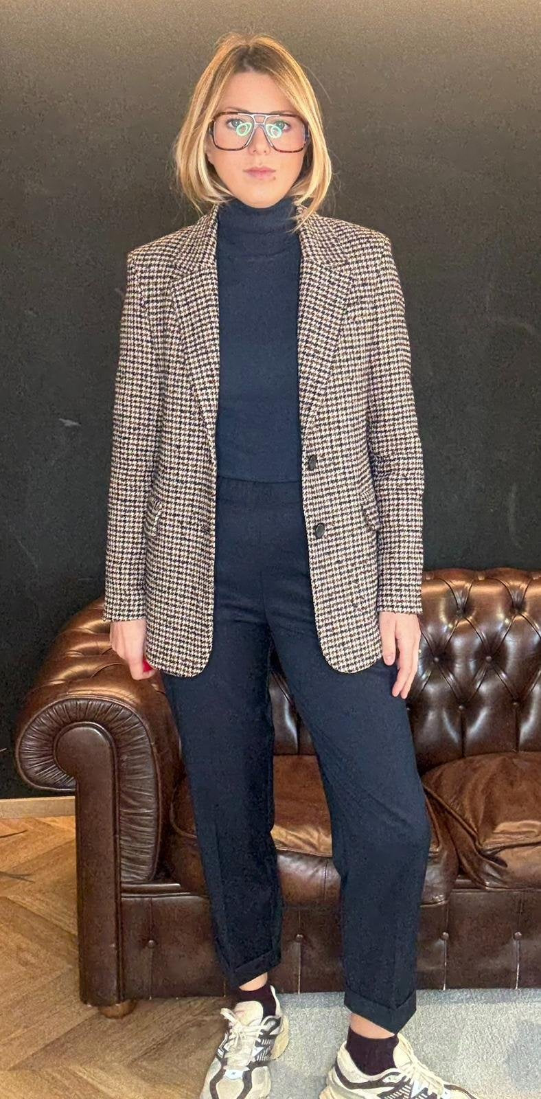 Blazer pied-de-poule con toppe sui gomiti