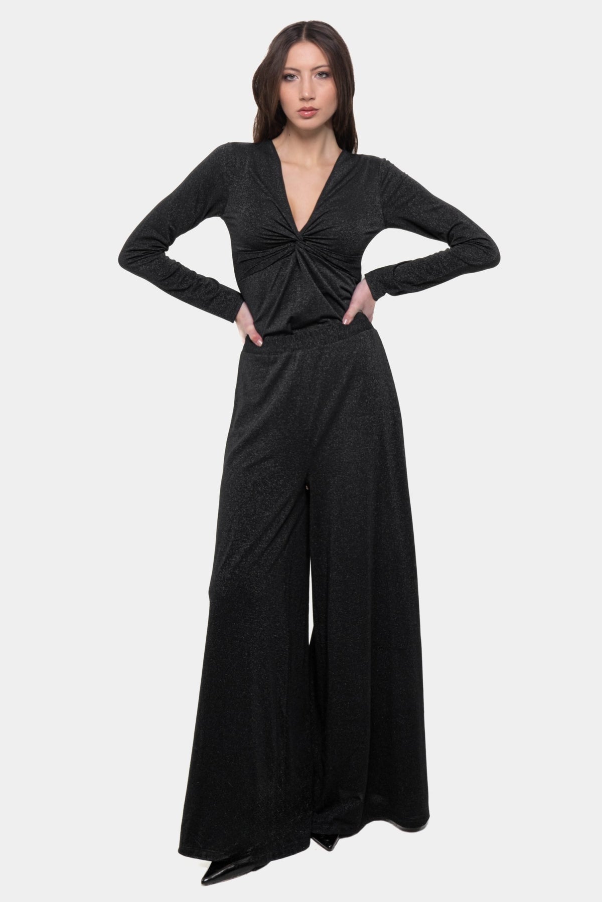 Pantalone Palazzo Lola in jersey lurex Nero
