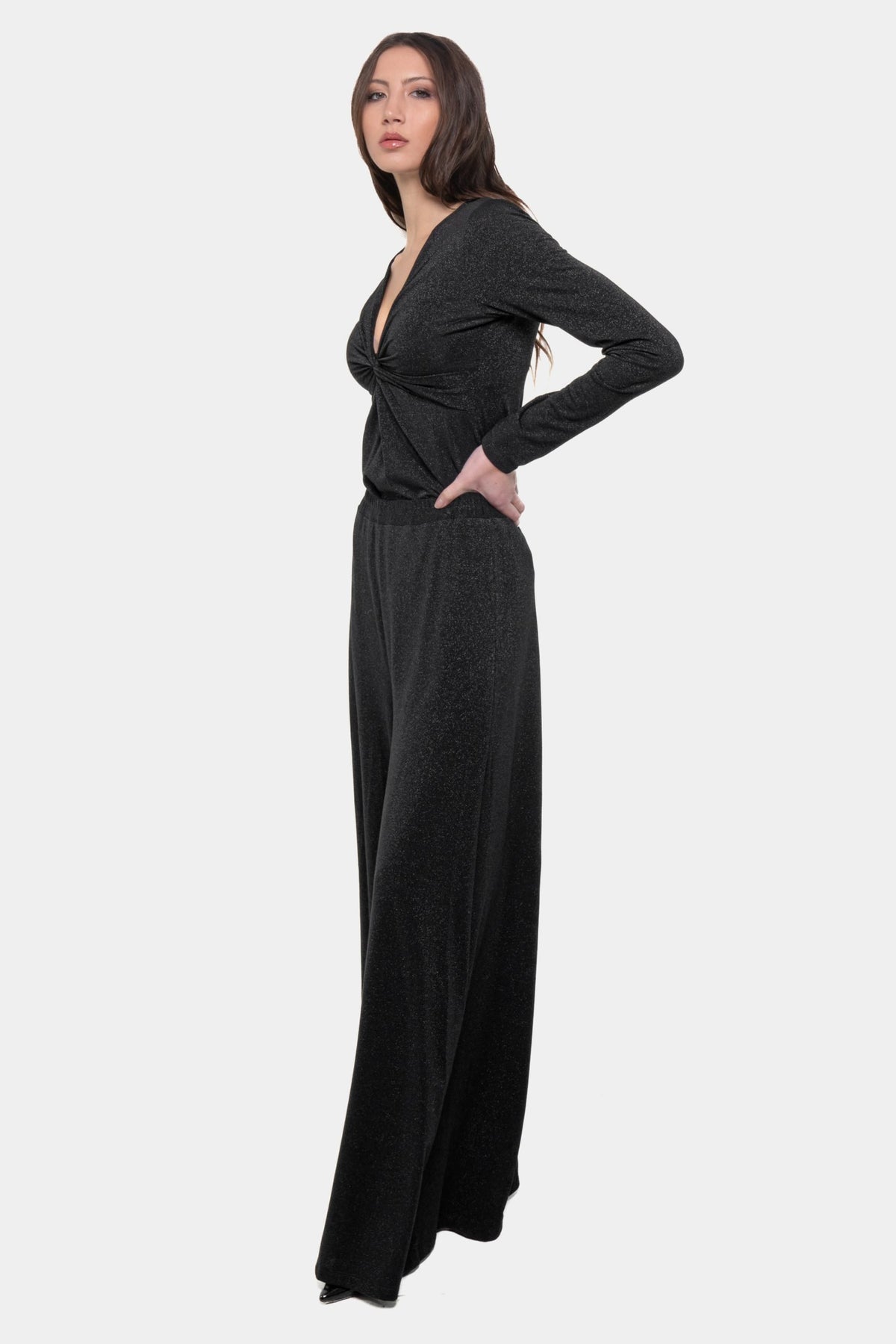 Pantalone Palazzo Lola in jersey lurex Nero