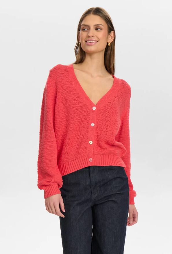 Cardigan Cropped in Cotone con Scollo a V - Geranio
