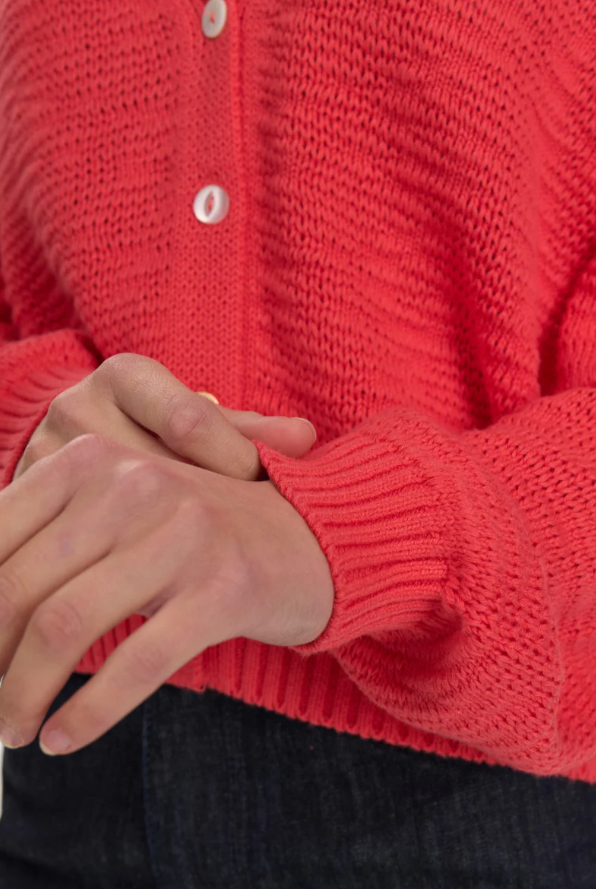 Cardigan Cropped in Cotone con Scollo a V - Geranio