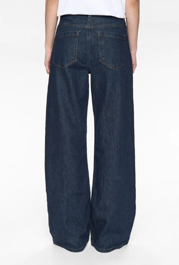 Jeans dritti vita alta in denim blu scuro