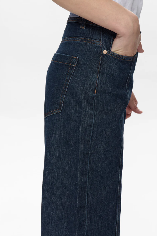 Jeans dritti vita alta in denim blu scuro