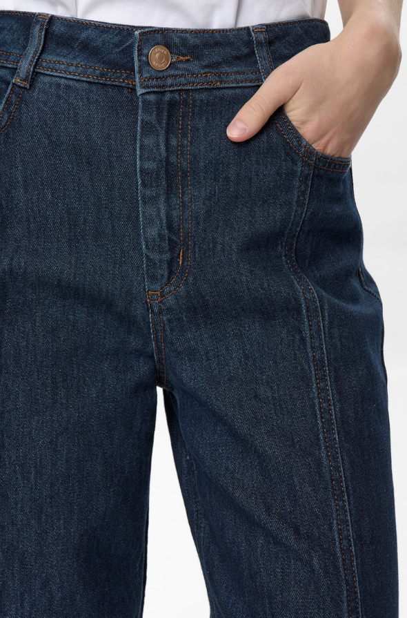 Jeans dritti vita alta in denim blu scuro