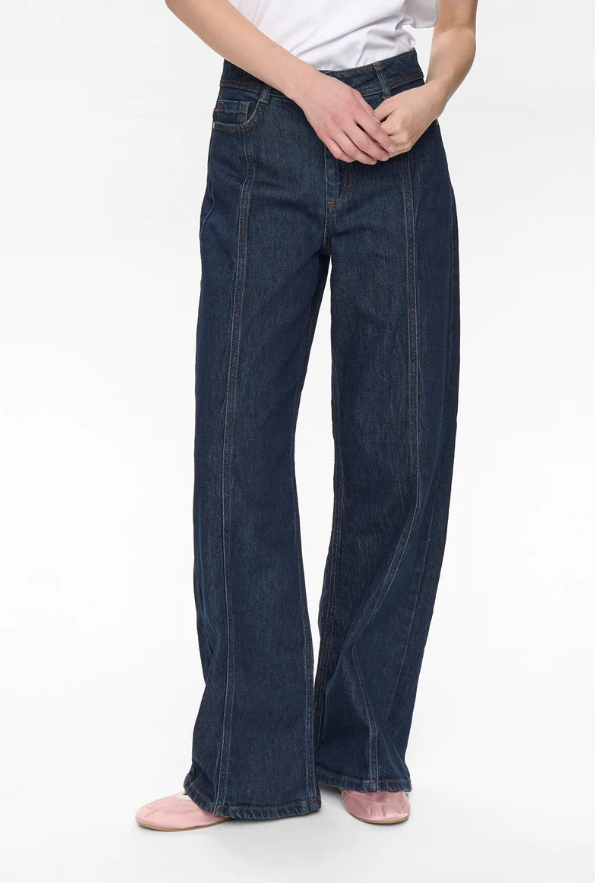 Jeans dritti vita alta in denim blu scuro
