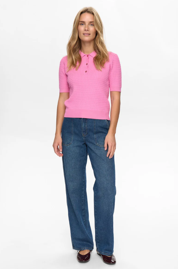 Polo Rosa in maglia lavorata