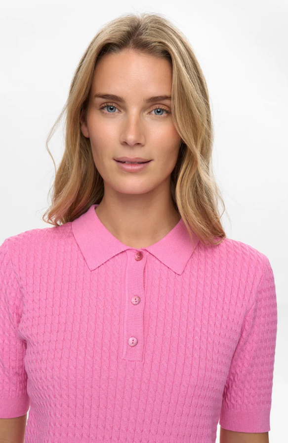 Polo Rosa in maglia lavorata