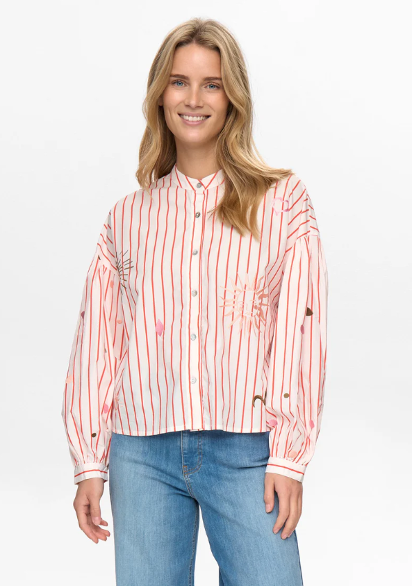 Camicia a righe con ricami