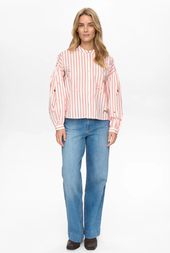Camicia a righe con ricami