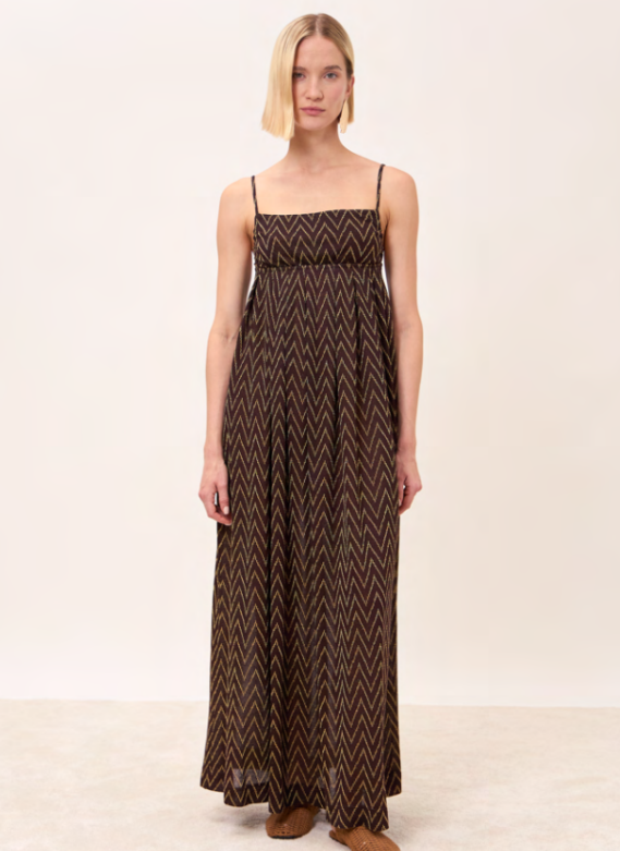 Abito lungo jacquard lurex- Marrone