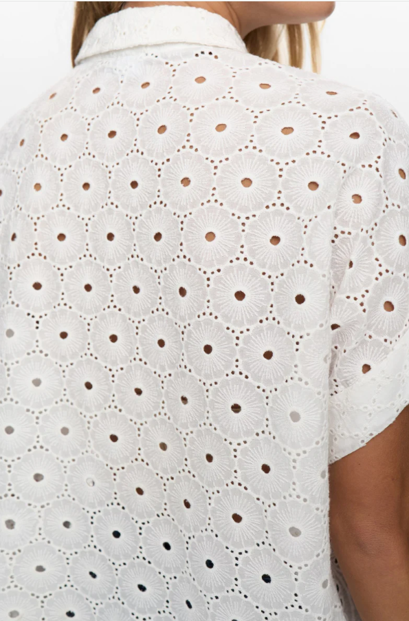 Camicia smanicata in cotone ricamato – bianco luminoso