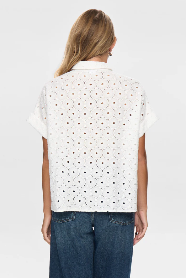 Camicia smanicata in cotone ricamato – bianco luminoso